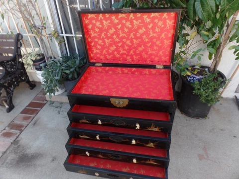 Vintage black asian cabinet inlaid mother pearl Cover