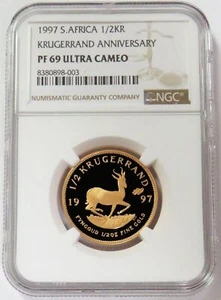 1997 GOLD 30 MINTED SOUTH AFRICA ANNIV PRIVY 1/2oz KRUGERRAND NGC PF 69 UC - Picture 1 of 2