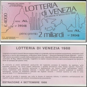 ITALIA BIGLIETTO LOTTERIA DI VENEZIA 1988 "PERFETTO" - Picture 1 of 1