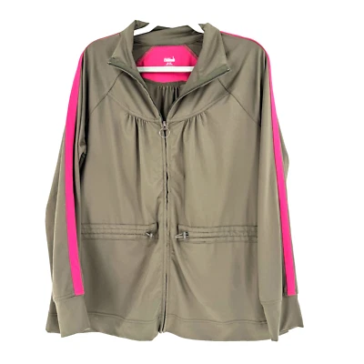Old Navy Women's Jacket Large Green Pink Zip Drawstring Waist Active Performance - Image 1 of 4