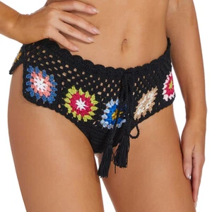 Handmade Crochet Applique Bikini Bottom Beach Women Slit Tie-string Shorts - Picture 1 of 9