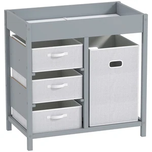 Baby Changing Table Padded Mat Storage Drawers Organiser Nursery Station Grey - Picture 1 of 12