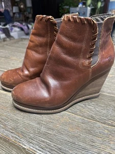 Ariat 10018632 Belle Wedge Brown Leather Booties Women’s Size 9.5 EUC - Picture 1 of 15
