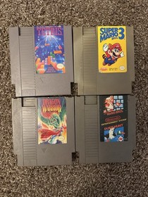 Lot Of Four NES games - Tetris, Mario 3, Dragon Warrior, Mario/Duck Hunt Working