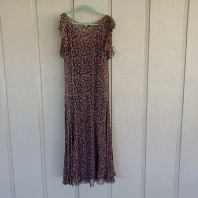 Maxi Vestido RRL Ralph Lauren Mujer Seda Floral Talla 2 Caprichoso Femenino Con Slip Foto 1 de 4