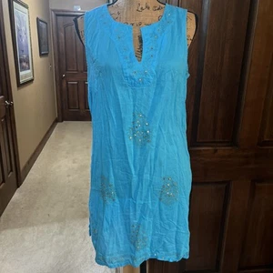 Peppermint Bay Dark Turquoise Sequined Swim/Bathing Suit Coverup Size L PUC - Picture 1 of 6