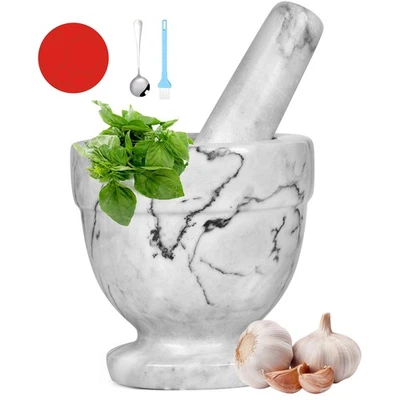 Mortar and Pestle Marble Set for Spices Pestos Seasonings Pastes Guacamole Bo... - Image 1 of 4