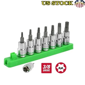 9-Piece 3/8 Inch Drive Star Socket Set Chrome Vanadium Steel Color Coded Rail US - Picture 1 of 15