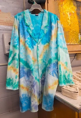 LAB COAT, TIE DYE, UNISEX, CUSTOM, Handmade to order - Image 1 of 4