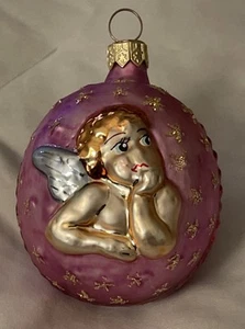 Christopher Radko Cherub Angel W/ Round Pink Glass Blown Ornament Rare - Picture 1 of 6