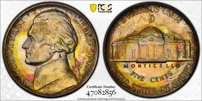 1945 D PCGS MS66 Repunched Mintmark - Silver Jefferson Nickel US 5c Coin #57181A - Image 1 of 4