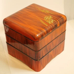 Antique Japanese Lacquer Jubako 3Tiered Bento Box Traditional Japan Made - Picture 1 of 10