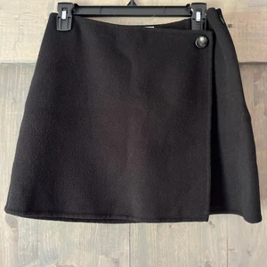 SEZANE Laure Skirt 100% Wool Women's Size 38 /US 6 Black Soft Faux Wrap Mini - Picture 1 of 9