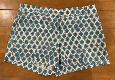 Pantalones Cortos Ann Taylor Loft Riviera Para Mujer Geométricos Azul Blanco Mezcla de Lino Talla 8 Foto 1 de 4