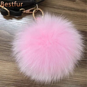 15cm/6" Rosa Real Piel de Zorro Bola Pompón Llavero Bolso Dije Coche Accesorios Colgante - Imagen 1 de 1