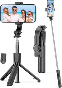 Selfie Stick 4 in 1 ausziehbares Stativ mit Funkfernbedienung und Handyhalter, schwarz - Bild 1 von 9