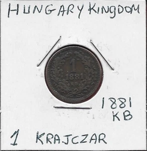 HUNGARY KINGDOM 1 KRAJCZAR 1881-KB RULER:FRANZ JOSEPH I,ARMS OF THE KINGDOM,VALU - Picture 1 of 2