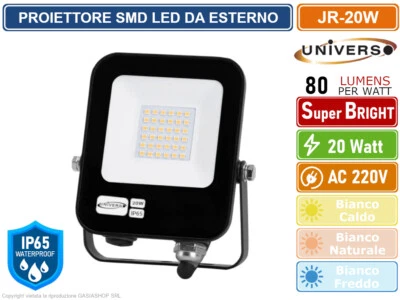 FARO PROIETTORE SMD LED FLOODLIGHT 20W SLIM IP65 COLORE NERO - 3000K 4000K 6500K - Immagine 1 di 4