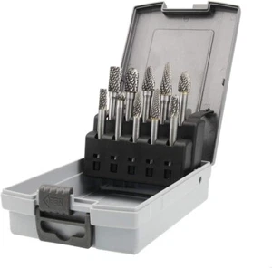 Carbide Burrs Set 10pcs Double Cut Solid Carbide Rotary Burr Set 1/4" Shank - Picture 1 of 10