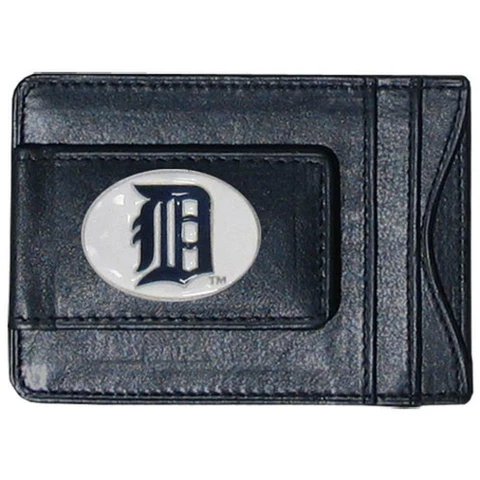 Detroit Tigers Fine Leather Money Clip Wallet (NEW) MLB Black Billfold Cover