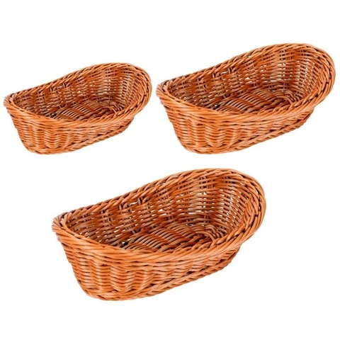 Upgraded Oval Curved Rattan Wicker Woven Serving Baskets for Bread Vegetable Cover