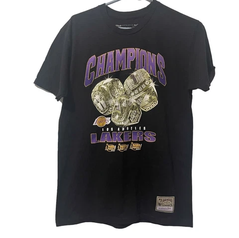Vintage Los Angeles Lakers Shirt Men Medium Black Mitchell & Ness Champions Ring Cover
