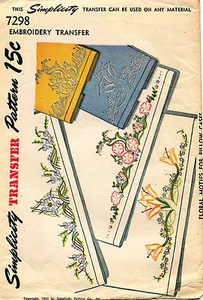 Patrón de transferencia bordado motivos florales simplicidad años 40 de colección 7298 - Imagen 1 de 2