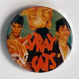 Vintage early 1980 The STRAY CATS pin Rockabilly 1" button badge Brian Setzer NM - Picture 1 of 2