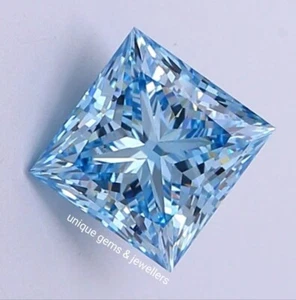 2 Ct Blue  color Diamond Loose Princess Cut VVS1 Grade Gemstone +1 gift for - Picture 1 of 7
