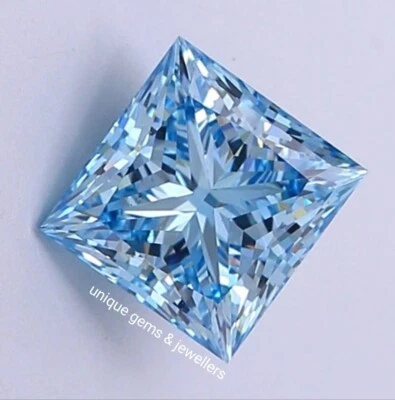6x6MM Blue  color Diamond Loose Princess Cut VVS1 Grade Gemstone 2 Pcs Lots - Image 1 of 4