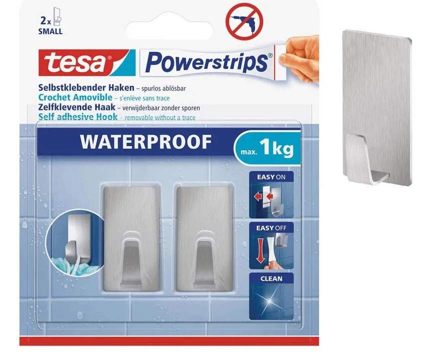 Tesa ® Powerstrips ® Selbstklebender Haken Edelstahl Klebehaken Wandhaken 59780 - Bild 1 von 1