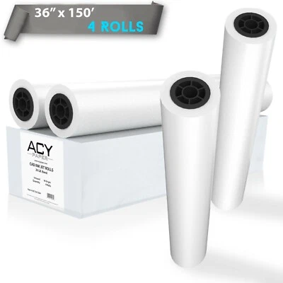 ACYPAPER Plotter Paper 36 x 150, CAD Paper Rolls, 20 lb. Bond Paper on 2" Core 4 Rolls
