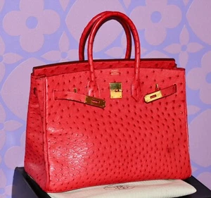 HERMES BIRKIN Bag 35cm **ROUGE VIF GOLD HW** Red OSTRICH Leather H-Square ~WOW!! - Picture 1 of 12