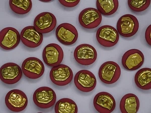 De Colección Rojo Redondo Oro Camafeo Mujer Sonriente Cara Vástago Botones 24mm Lote de 8 A91-1 - Imagen 1 de 8