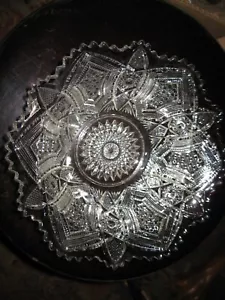 VTG ABP Pressed Centerpiece Glass Bowl Sawtooth Rim Sunburst Gothic Arches MINT - Picture 1 of 17