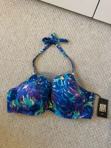 Biba Purple blue yellow halter neck bikini 36F - Picture 1 of 4