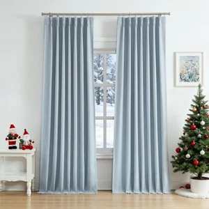 Dusty Blue Bailey Pinch Pleated Full Blackout Curtains 84 Inches Long with Li... - Picture 1 of 8