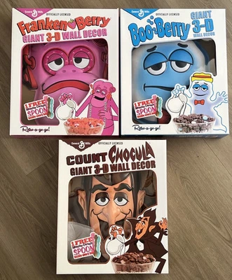 Juego de 3 Máscaras de Decoración de Pared Gigantes Monstruos Cereales General Mills Frankenberry Foto 1 de 4