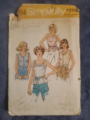 Size 10 Bust 32 ½ Camisole Tops Simplicity 6464 Sewing Pattern 70s VTG Cami - Image 1 of 2