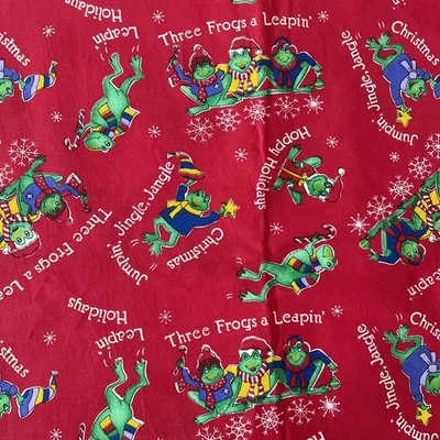 "De colección Three Frogs a Leapin Tela de Navidad 2 años x 44"" Rojo Verde Algodón 1997 NUEVO Foto 1 de 4
