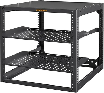 Perlegear 10U Open Frame Server Network Rack 19-Inch Vented Shelves PGSER02B - Image 1 of 4