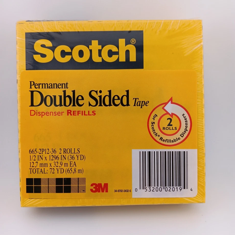 Scotch Permanent Double-Sided Tape, 3" Core, 0.5" x 36 yds, Clear, 2/Pack - image 1 of 3
