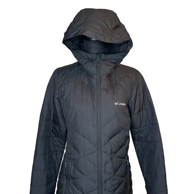 Chaqueta Larga Columbia Heavenly Mujer Mediana Negra Con Capucha Omni Aislamiento Térmico $160 Foto 1 de 4