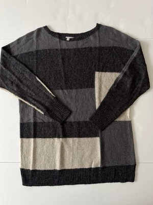 Halogen Wool Blend Sweater Tunic  Women L Black White Colorblock Lightweight - Image 1 of 4