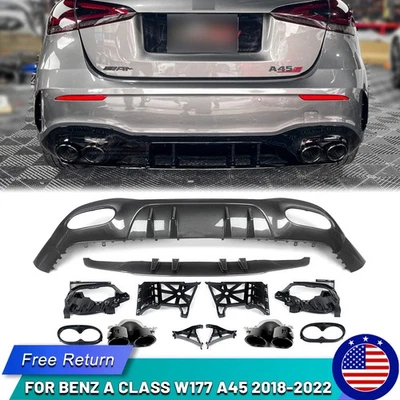 A45 Look Rear Bumper Diffuser For Mercedes-Benz A-Class W177 Hatchback 2018-2022 - Image 1 of 4