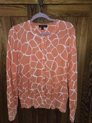 Suéter cárdigan Foxcroft grande estampado naranja y blanco para mujer Foto 1 de 4