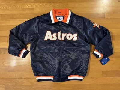 New XL Houston Astros Starter Jacket Down Satin MLB Men's Quilt Lined Blue Zip - Image 1 of 4