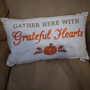 1 Fall Lumbar Pillow 24 x 14 "Gather Here With Grateful Hearts" - Picture 1 of 2