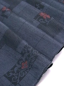 b032_Unused Japanese Kimono Fabric_Silk,Dark blue,Square,Tsumugi,By the Meter - Picture 1 of 9