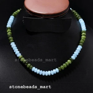 Plata de ley 925, vessonita verde + aguamarina 8-9 mm collar de cuarzo liso 18" - Imagen 1 de 10